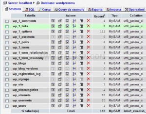 Database WordPress MU dopo 1st Install