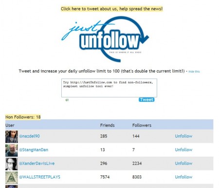 Screenshot - Just Unfollow Output